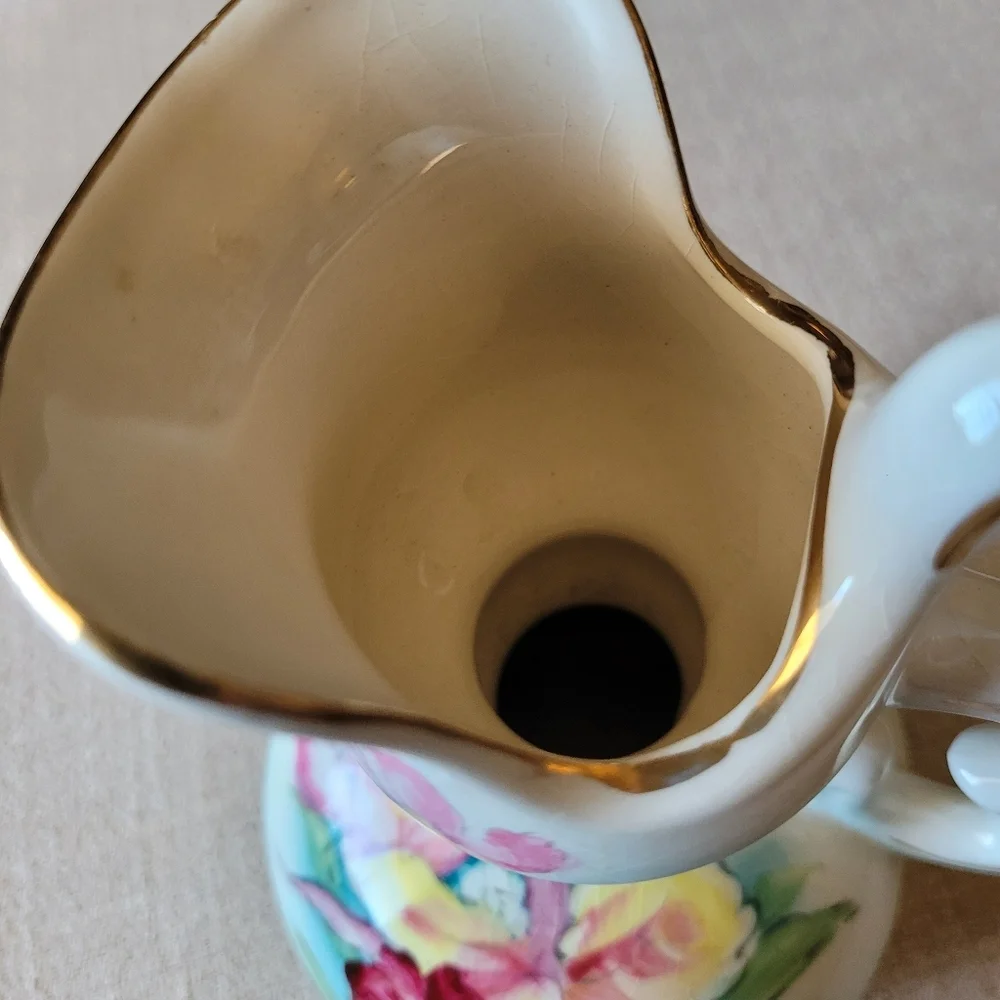 Vintage Ceramic Porcelain Floral Handpainted Vase Pitcher 7.5